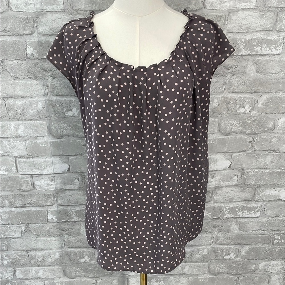 LC Lauren Conrad Gray Puff Sleeve Blouse with Ruffled Cap Sleeves